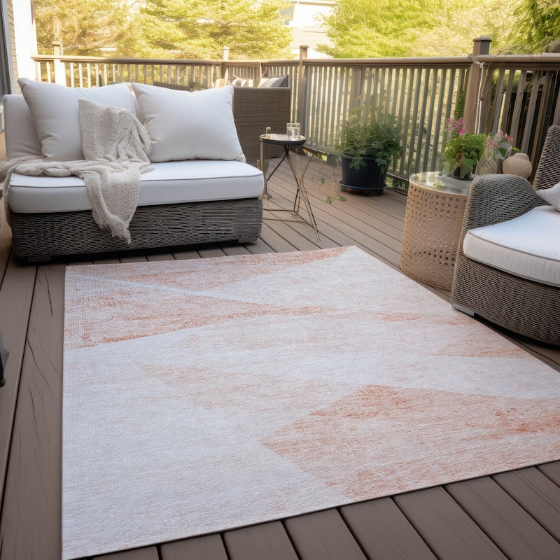Machine Washable Indoor/ Outdoor Chantille Contemporary Geo Rug - Salmon - 3' x 5'