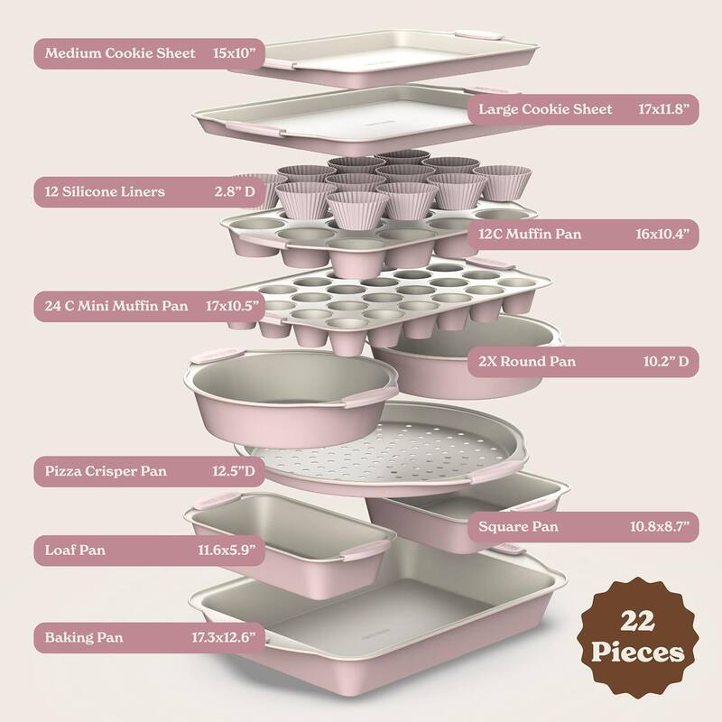 Country Kitchen Nonstick Stackable Bakeware Set - Durable, Easy Release Baking Set- 22 Pc. Includes Silicone Muffin Cups