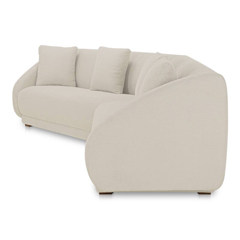 NADAAL STUDIOS Solace 2 Piece Modular Sectional, Angled Sides, Sloped Arms, Plinth Base, Four Toss Cushions, White