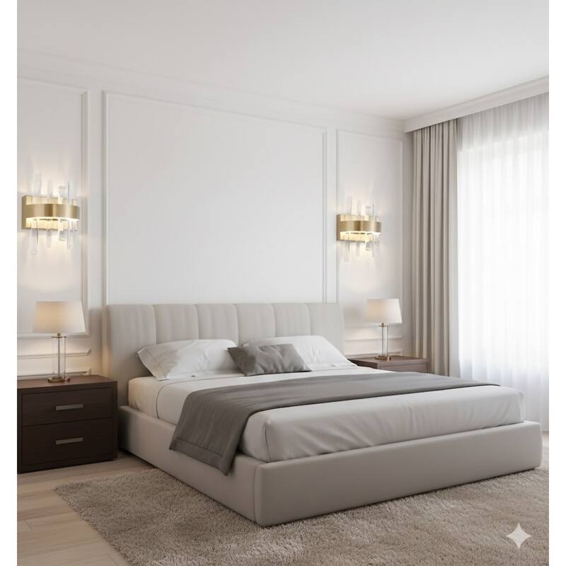 1-Light Gold Stainless Steel LED Wall Sconce With Clear Crystal Accents