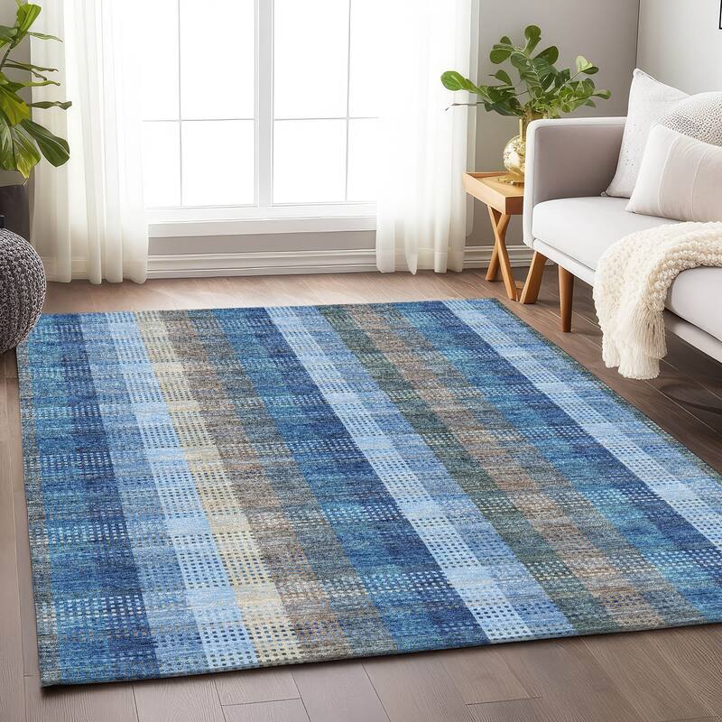 Premium Washable Super Soft Modern Plaid Mayfield Rug - Denim - 9' x 12'