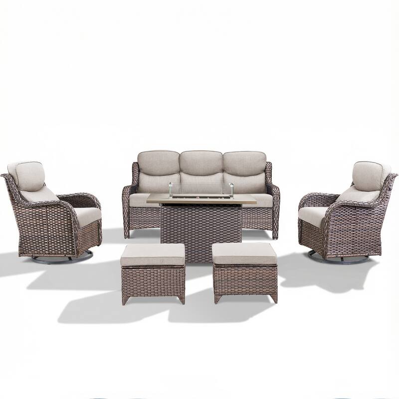 Pocassy Outdoor Fire Pit Sofa Swivel Chairs Conversation Set