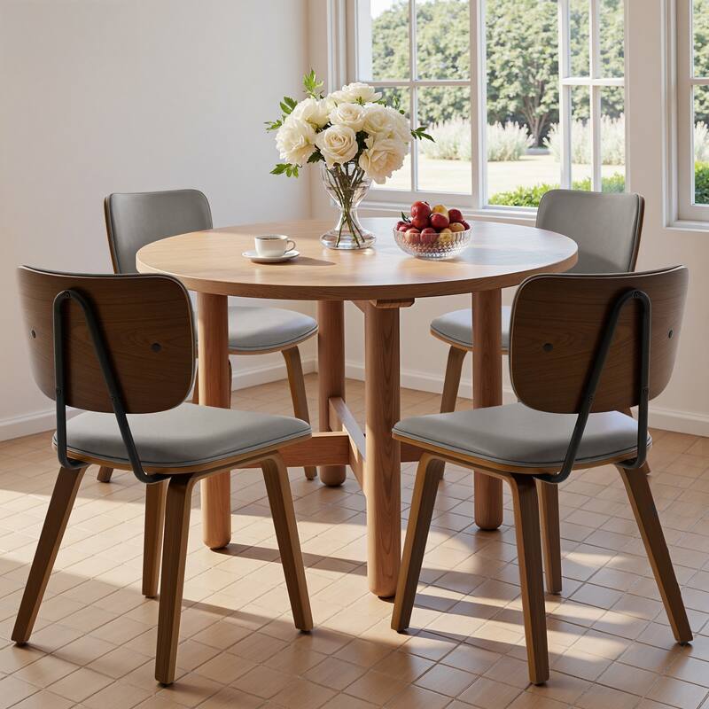 Faux Leather Upholstered Dining Chairs Set of 2/4 with Wood Legs - 32.3"H x 18.5"W x 21.8"D