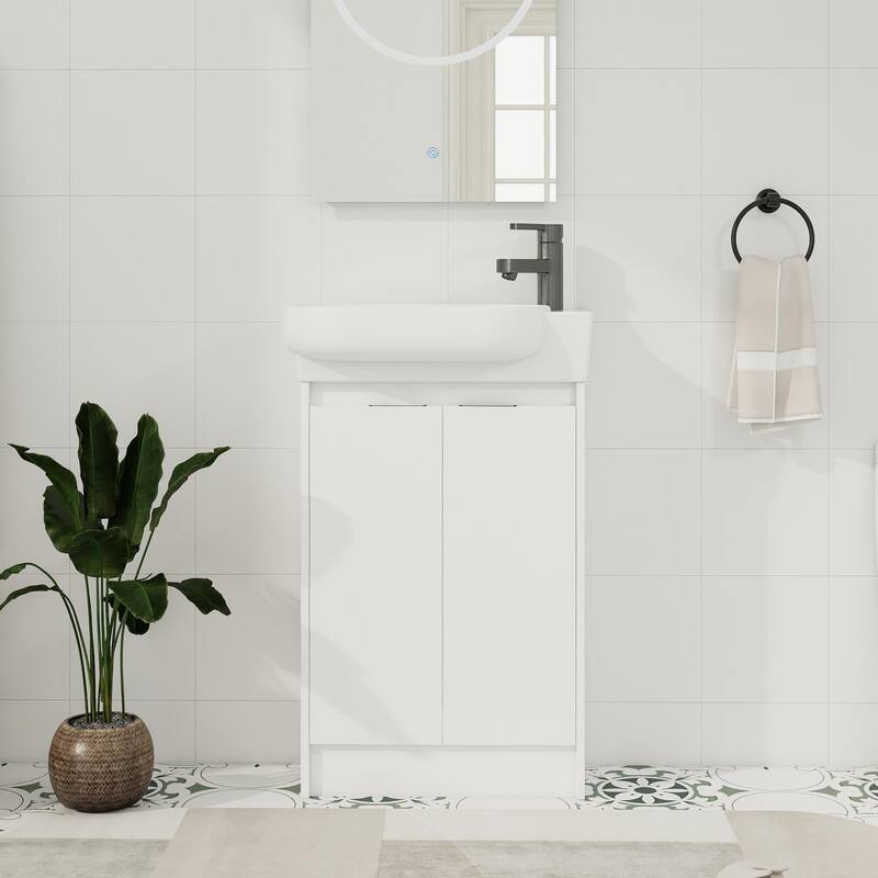ARTCHIRLY 16/23 Inch Bathroom Vanity with Sink, Floating/Freestanding Bathroom Vanity with Soft Close Door - 23''W - White