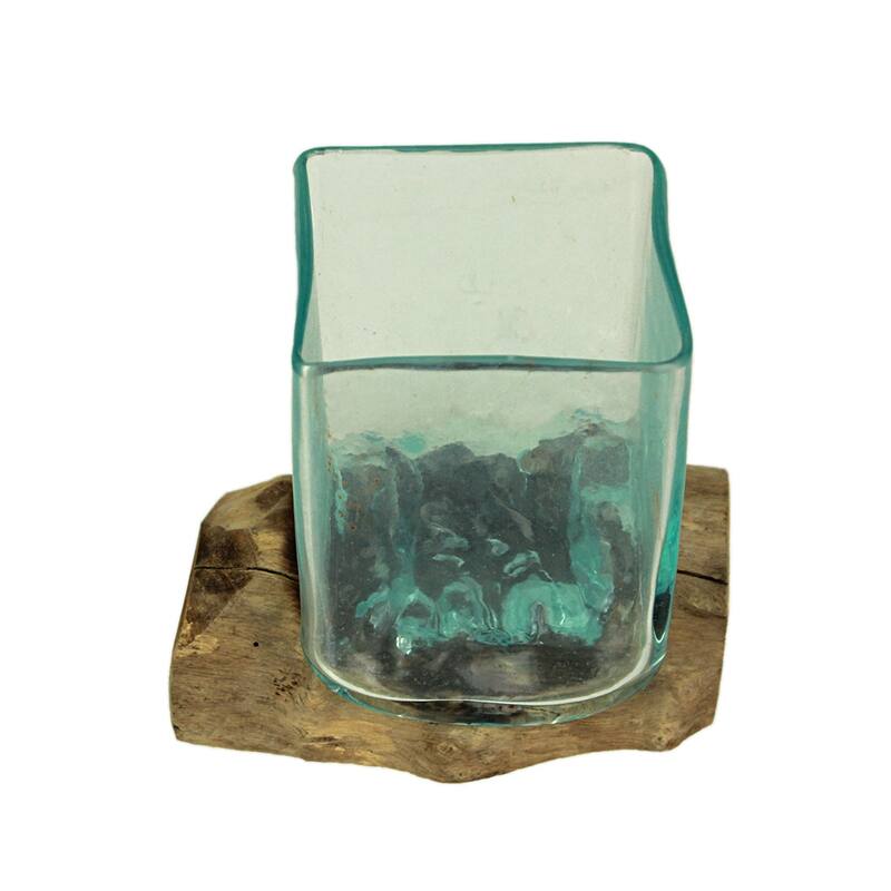 Teak Driftwood Square Bowl/Vase - 5.75" High - Home And Garden Decor