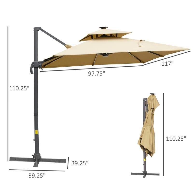 Cantilever outdoor patio umbrella with crank handle and cross base