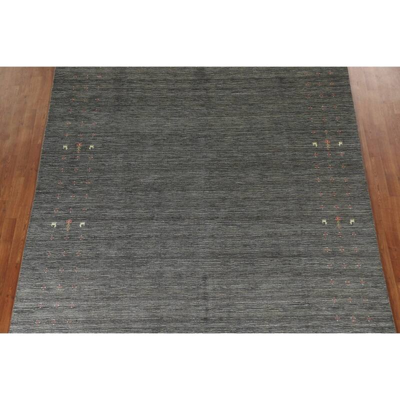 Gabbeh Indian Area Rug Hand-Knotted Grey Wool Carpet - 7'10"x 9'11"