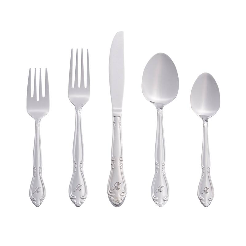 RiverRidge Rose Flatware 46-Piece Monogrammed and Non-Monogrammed Stainless Steel Silverware Set for 8