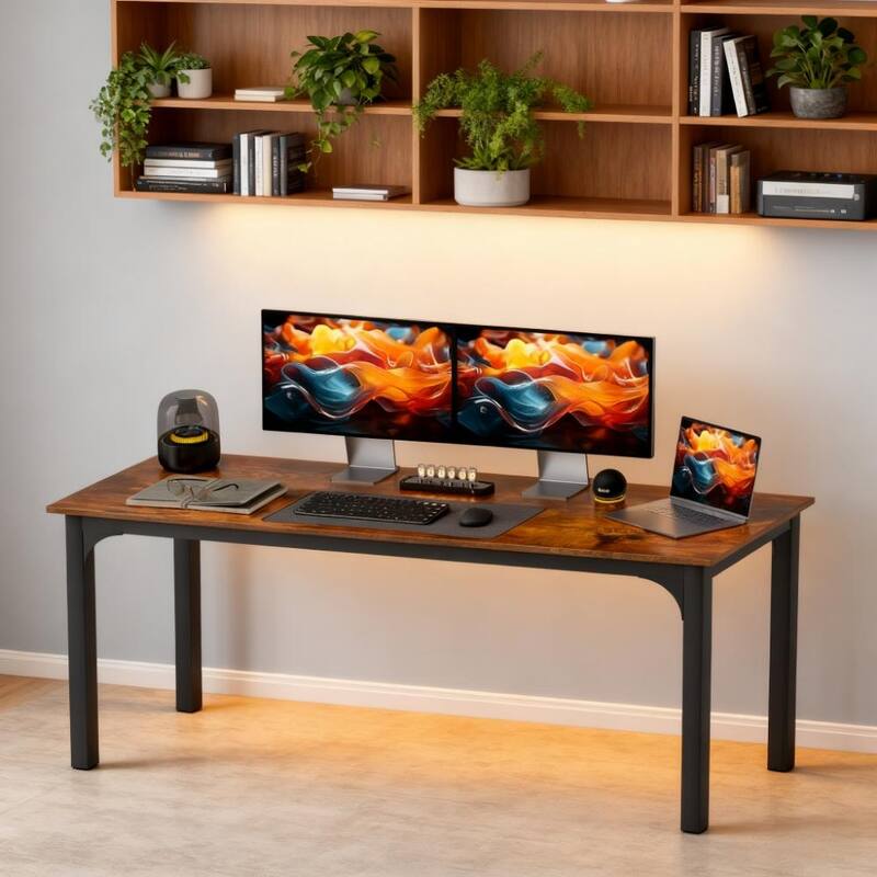 Desktop Desk with Metal Legs,Computer Desk,For Home and Office - Black,Rustic Brown