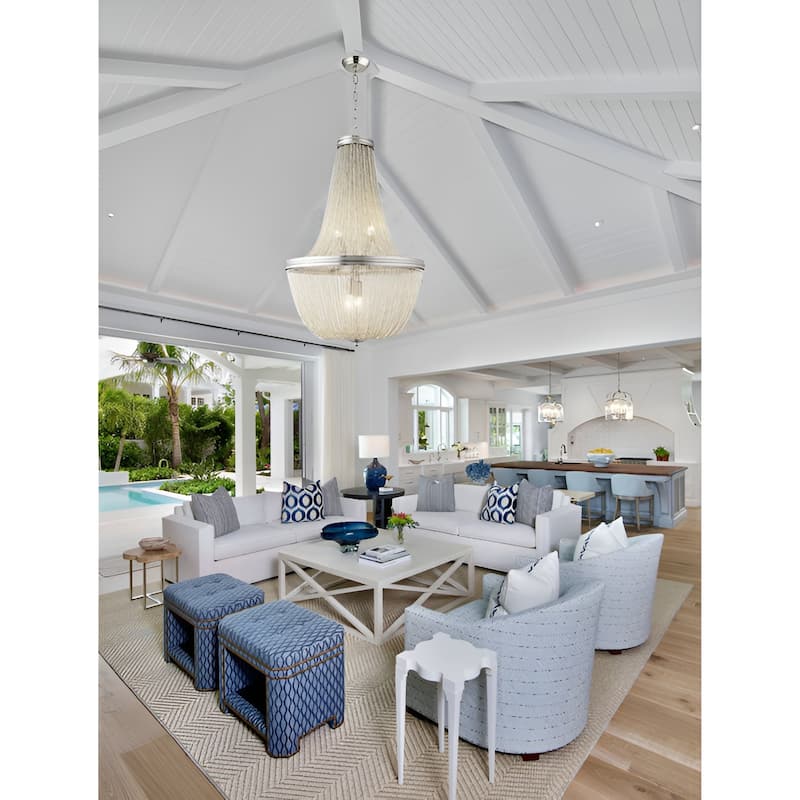 6 Light French Empire White Chainmail Pewter Strands Draping Chandelier