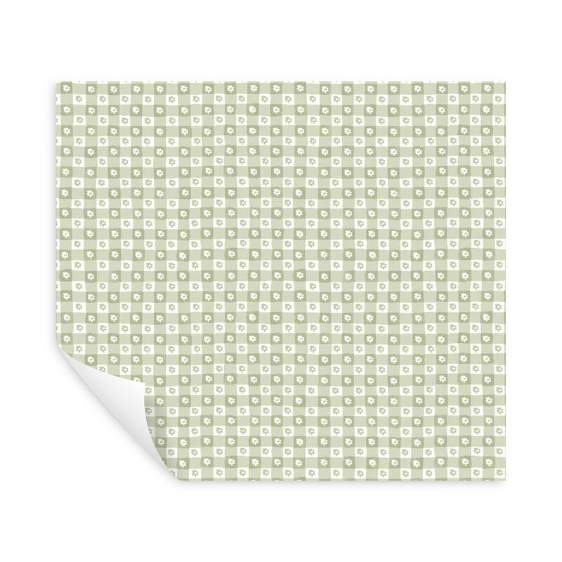 Rifle Paper Co. Daisy Gingham Green Floral Check Premium Peel + Stick Wallpaper