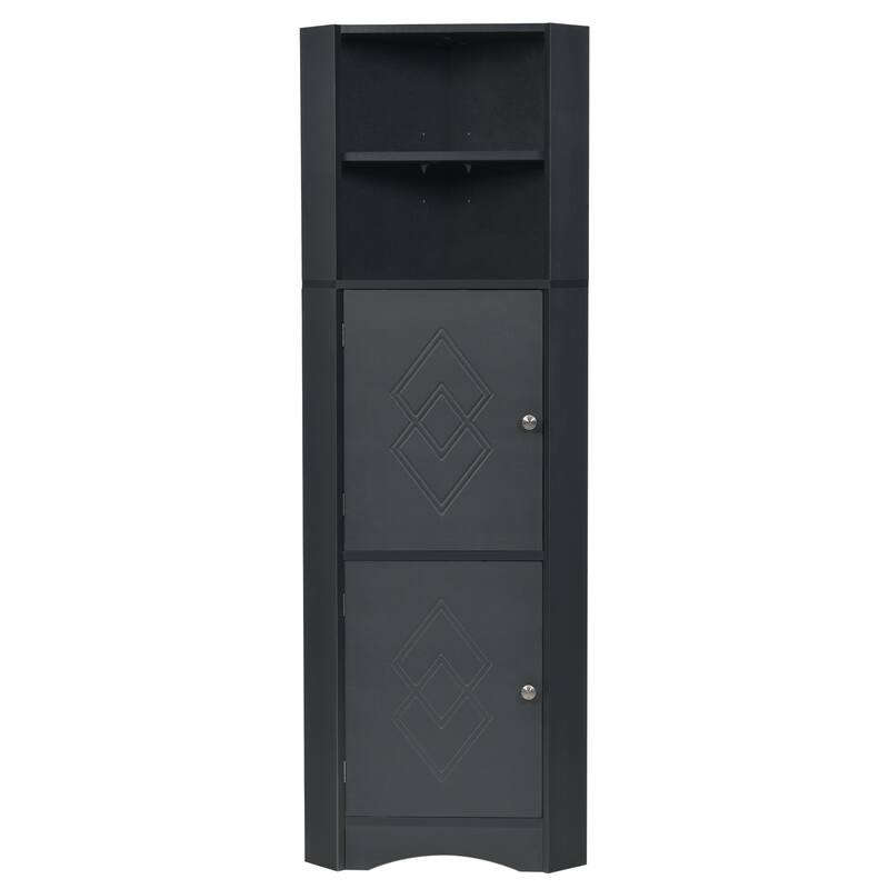 Bathroom Tall Corner with Doors and Adjustable Shelves,Black