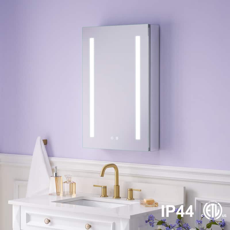 Recessed or Surface 30" H LED Mirror Cabinet with Adjustable Glass Shelves,Defogger, Dimmer And Outlets & USB Ports