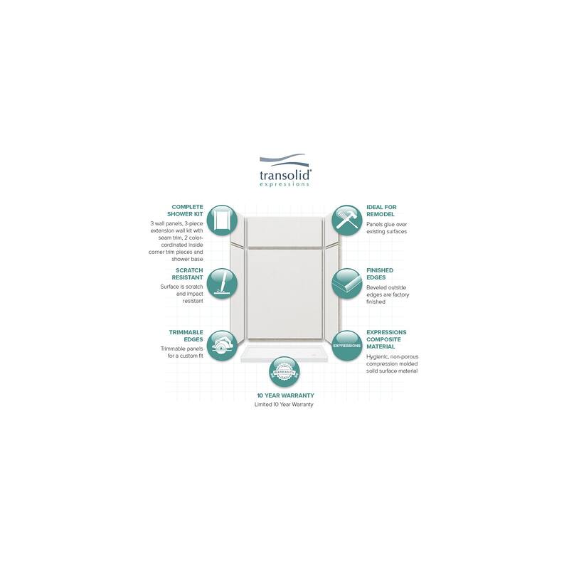 Transolid Expressions 60-in X 32-in X 96-in Glue to Wall Shower Kit - 32" x 60" x 96"