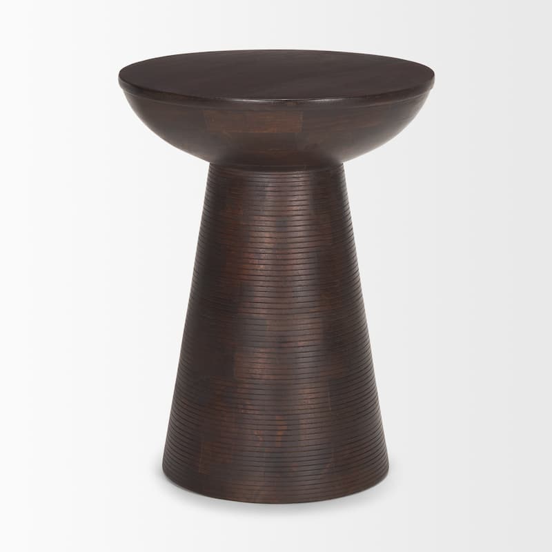 Novell Dark Brown Wood Pedestal Side Table