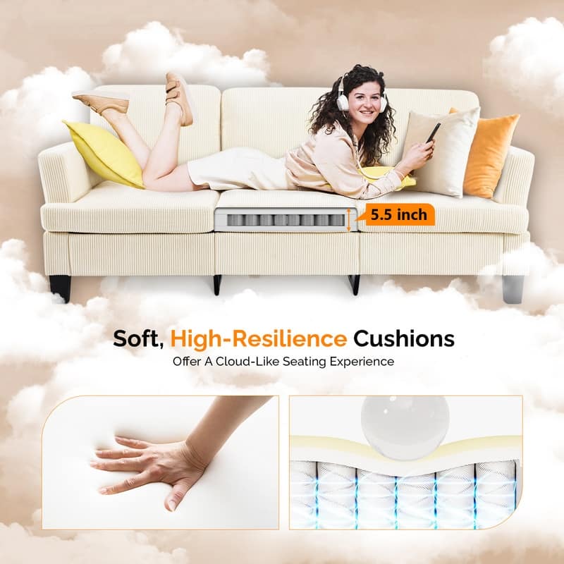 83.5" Upholstered Square Arm Suede Sofa