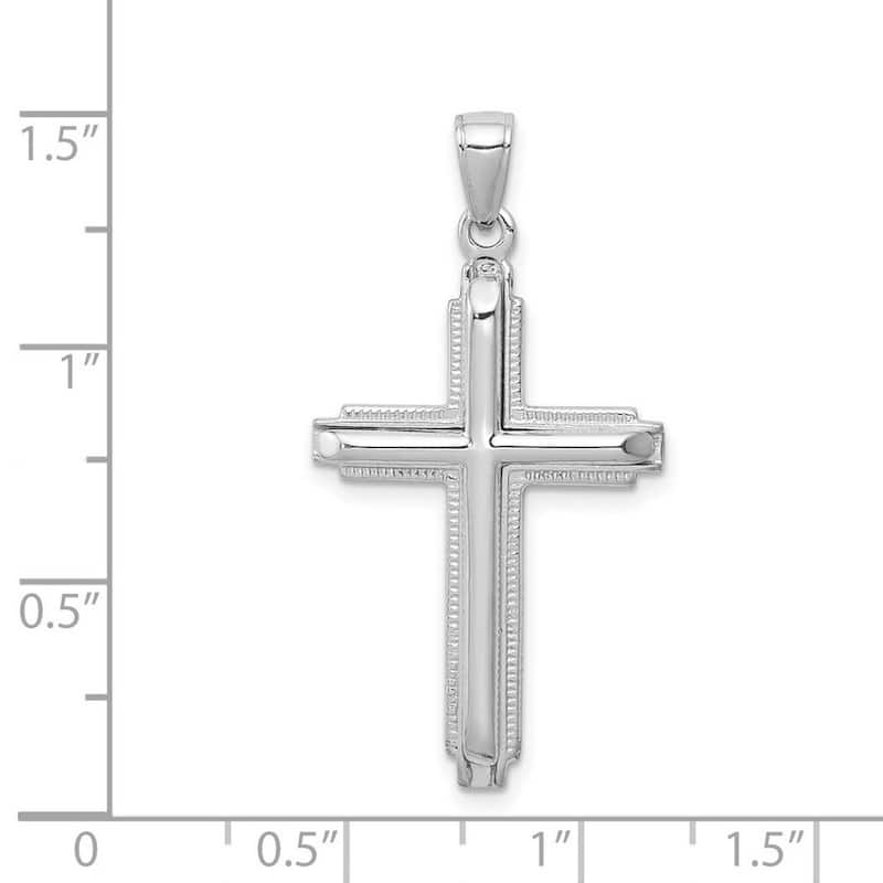 Curata 14k White Gold 18" Beaded Trimmed Polished Cross Pendant Necklace (14mm x 34mm)