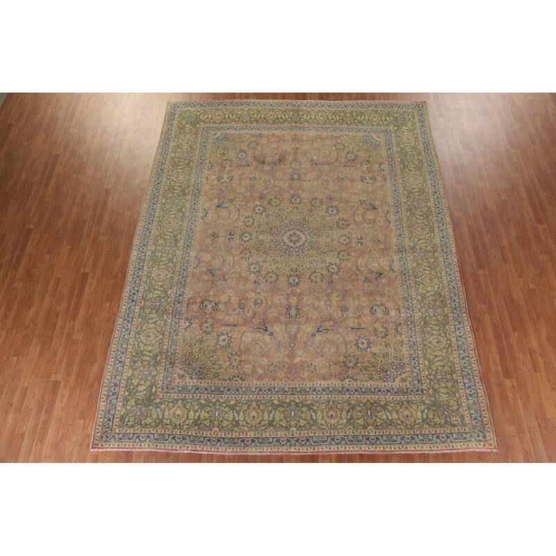 Hand Knotted Oriental 100% Wool Carpet Traditional Floral Pink Kashmar Area Rug - 12' 6'' X 9' 9''
