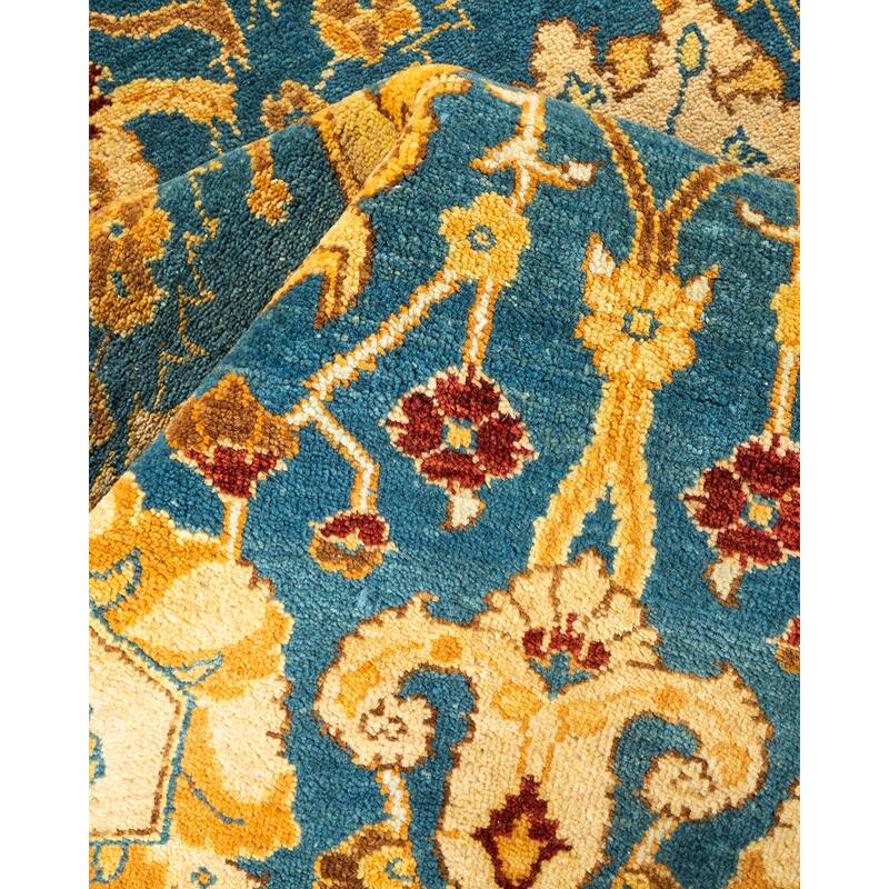 Overton One-of-a-Kind Hand-Knotted Contemporary Oriental Eclectic Blue Area Rug - 5' 1" x 7' 7"