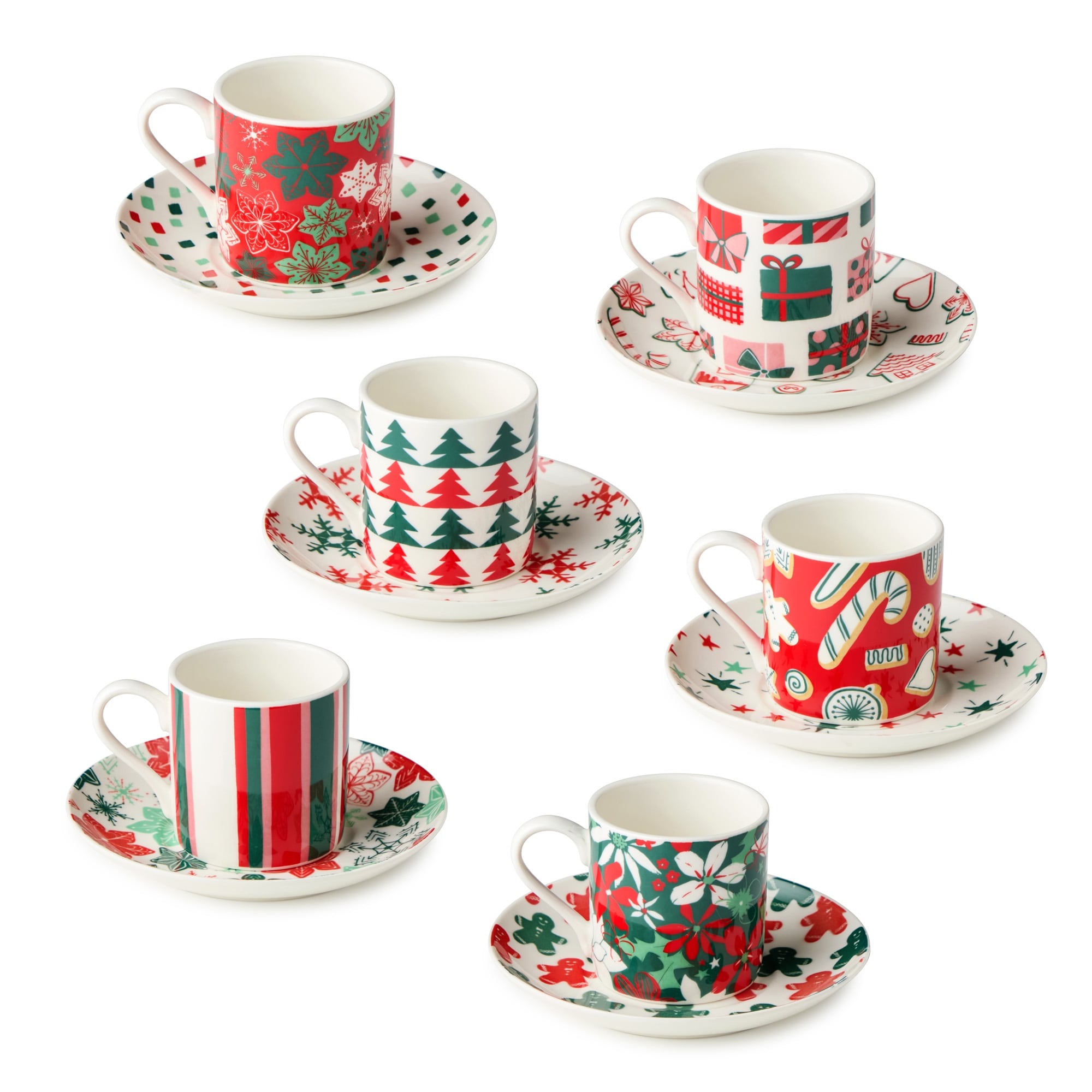 Certified International Holiday Spruce Set of 6 Espresso Cup and Saucer 4 oz.