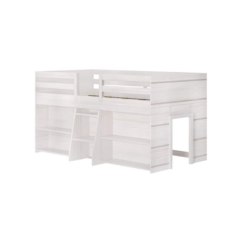 Max and Lily Farmhouse Twin Low Loft Bed with 2 Bookcases