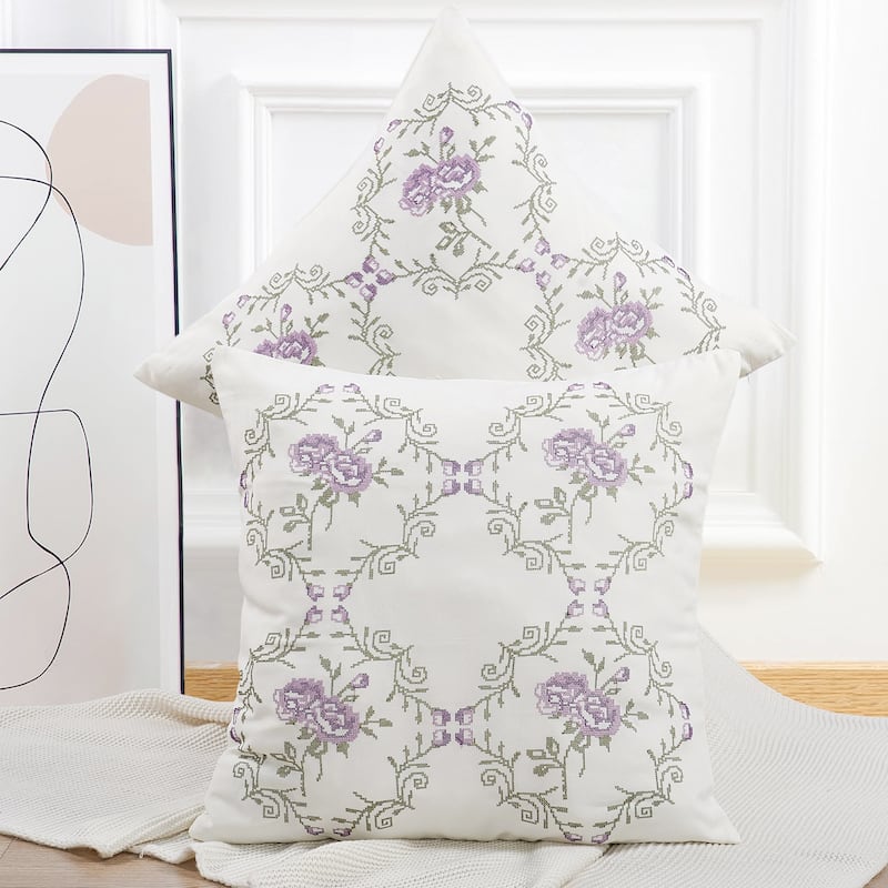 Canvas Pillow Shells with Rose Embellishments (Set of 2), NO INSERT