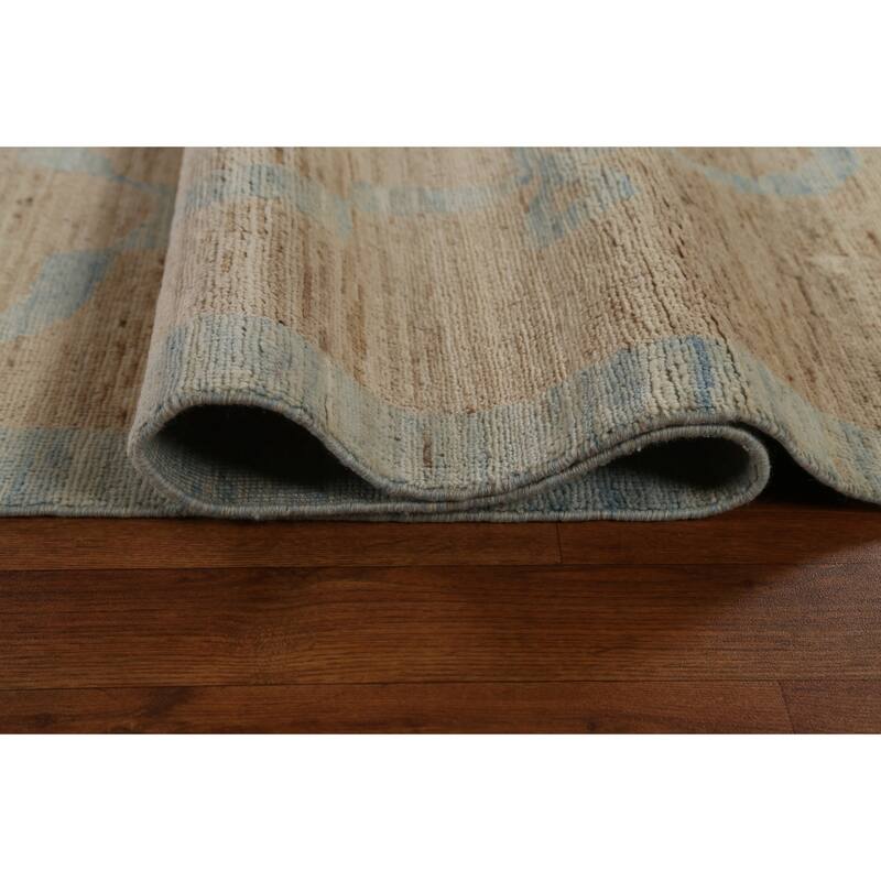 Hand Knotted Oriental 100% Wool Carpet Transitional Abstract Beige & Ivories Oushak Area Rug - 13' 6'' X 9' 7''