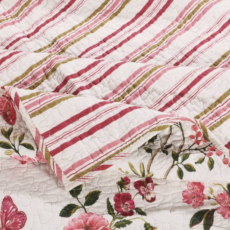 Greenland Home Fashions Butterflies 100% Cotton Reversible Garden Floral Quilt Set