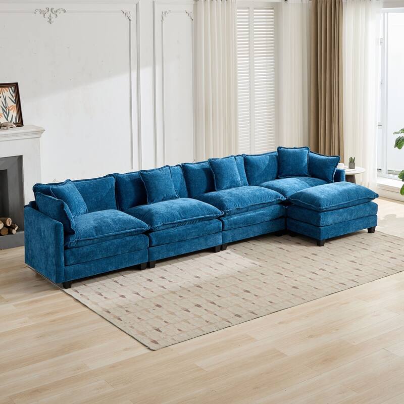 Roomfitters Large Upholstered 4-Seater Sofa with Plush Cushions and Pillows, Modern Cloud Couch for Living Room