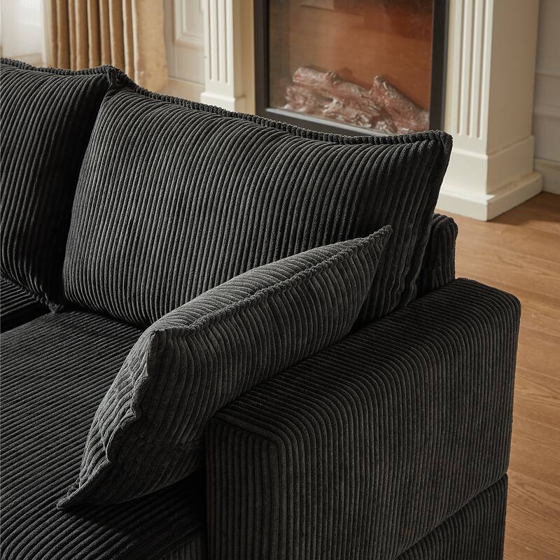 113.5" Corduroy U-Shaped Sectional Sofa with Storage Ottoman, 6-Seat Modular Design and Convertible Chaise