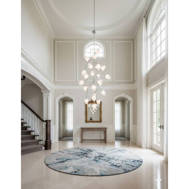 22-Light Antique Silver Chandelier With White Glass Shades