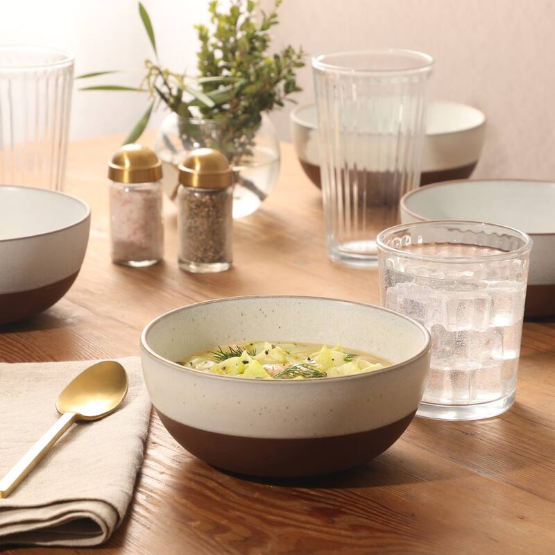 Gibson Elite William Crest 4 Piece Cereal Bowl Set, 6.25" Round Stoneware Reactive Glaze Finish, Soup, Dessert & Snack Bowls