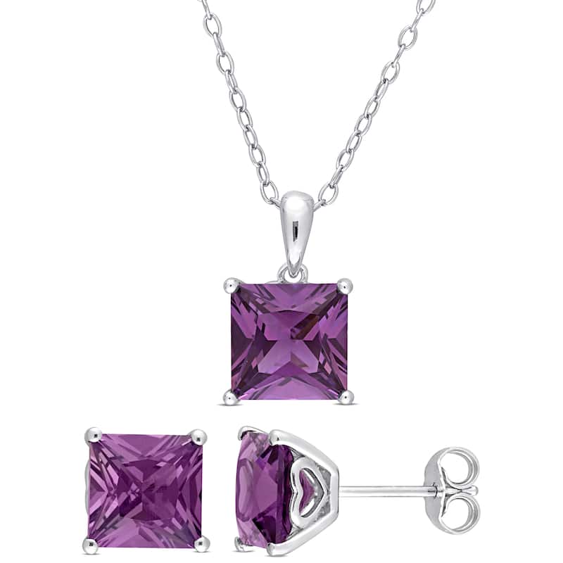 Miadora 7 5/8ct TGW Square Simulated Alexandrite Set With Chain in Sterling Silver