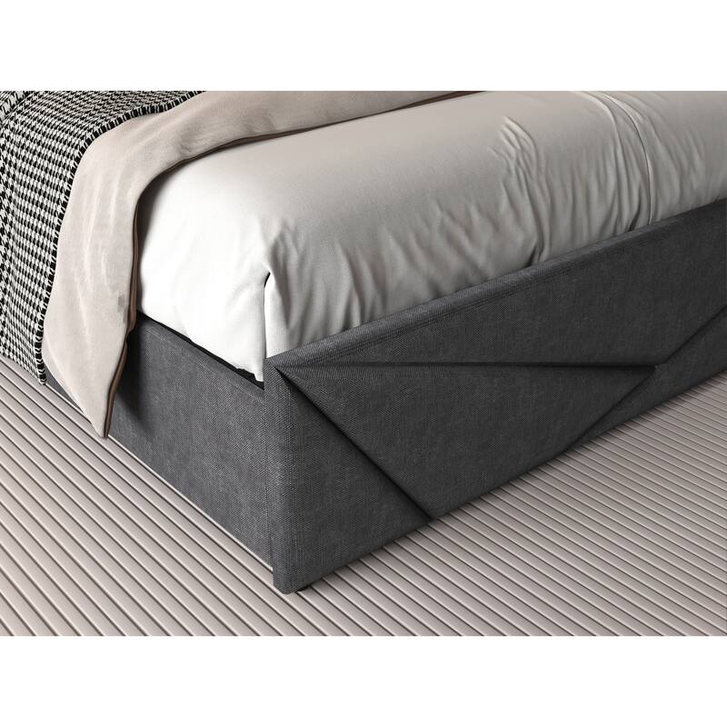 Bed Frame, Storage Headboard with Charging Station