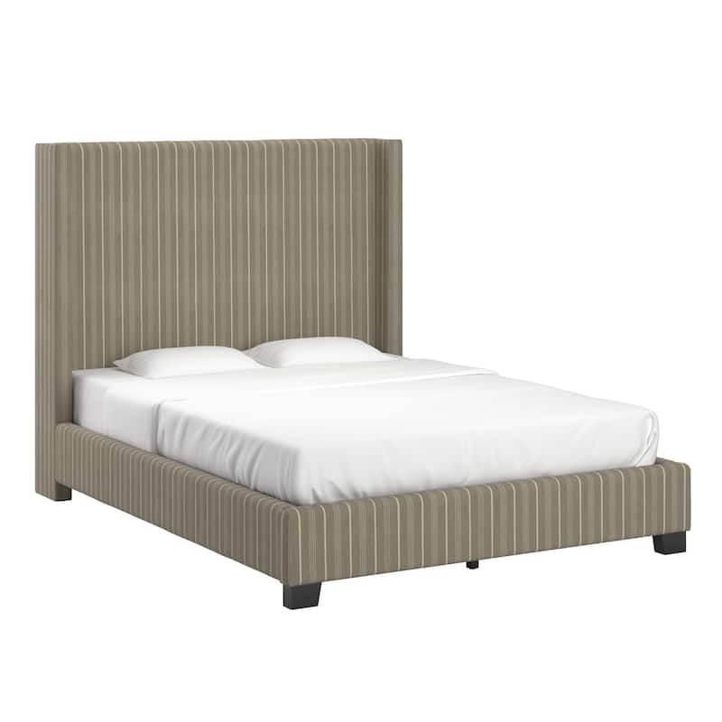 Jules Wingback Bed by iNSPIRE Q Modern - Taupe Striped Fabric - Queen