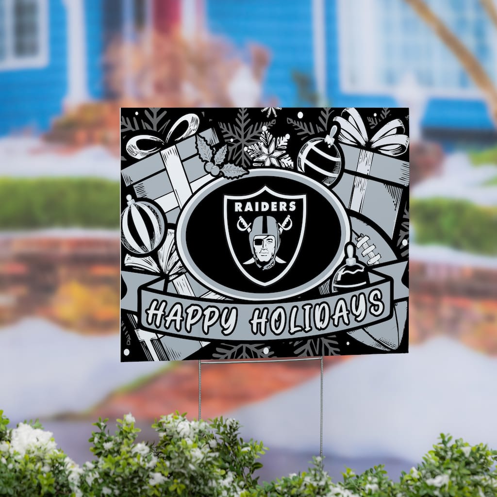 Las Vegas Raiders Coroplast Yard Sign, Happy Holidays - 24" x 18"