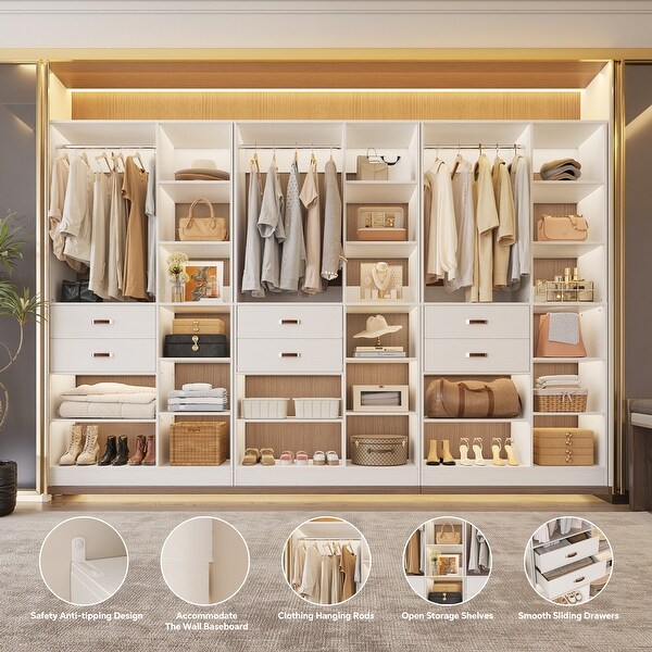 40''-120'' Large Closet System with Tower Shelves and Wood Drawers