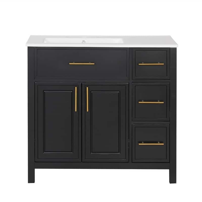 36" Modern Bathroom Vanity Set with Ceramic Sink, Storage Cabinet & Drawers