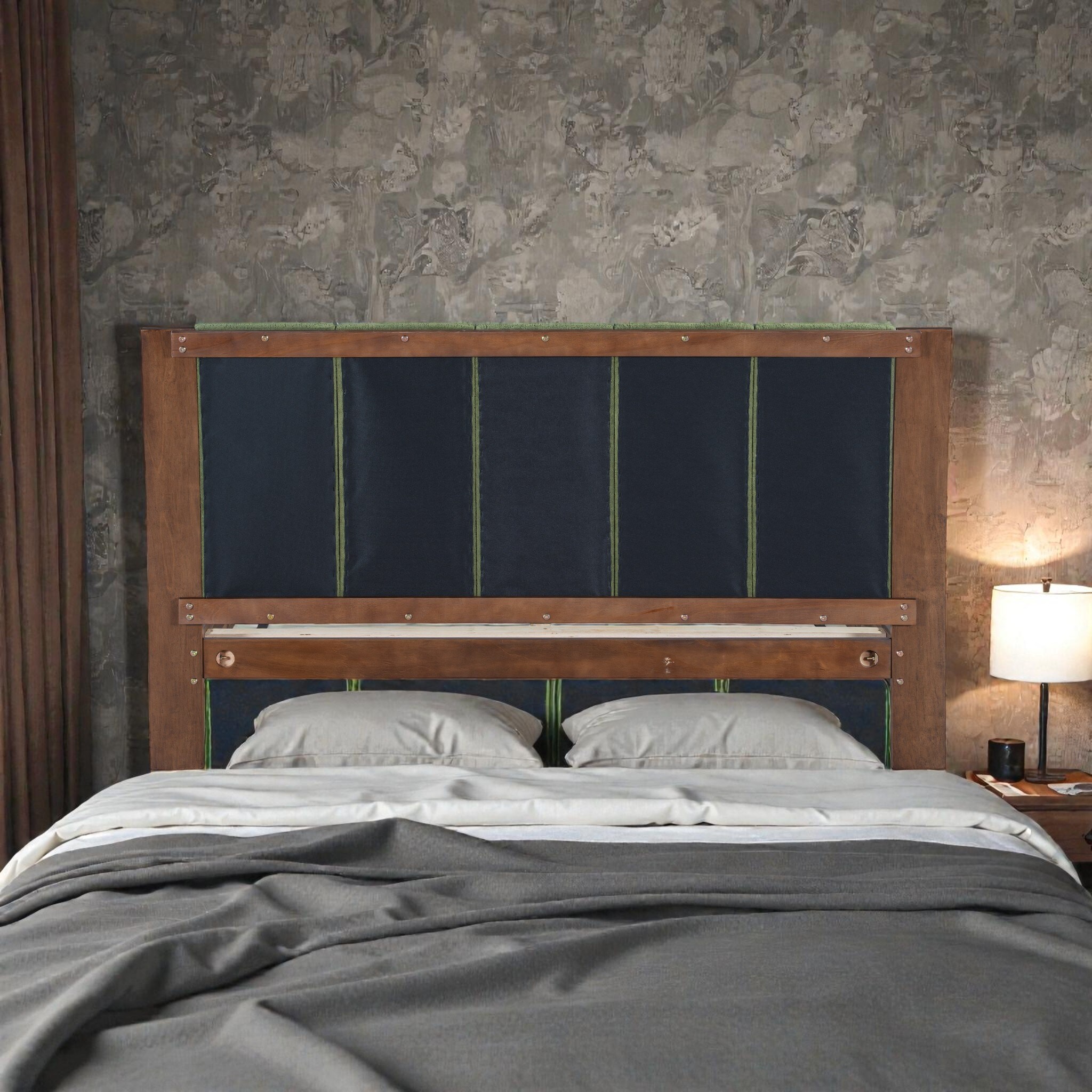 Premium Pine Wood Queen/King Bed Frame with Headboard, Mid Century