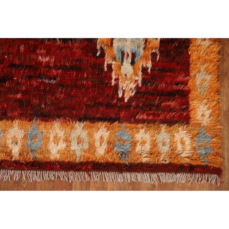 Hand Knotted Oriental 100% Wool Carpet Modern Tribal Red Moroccan Area Rug - 9' 9'' X 6' 8''