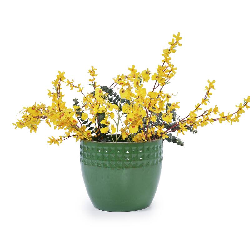 Set of 3 Ceramic Planters Diamond Pattern Plants for Succulents Herbs