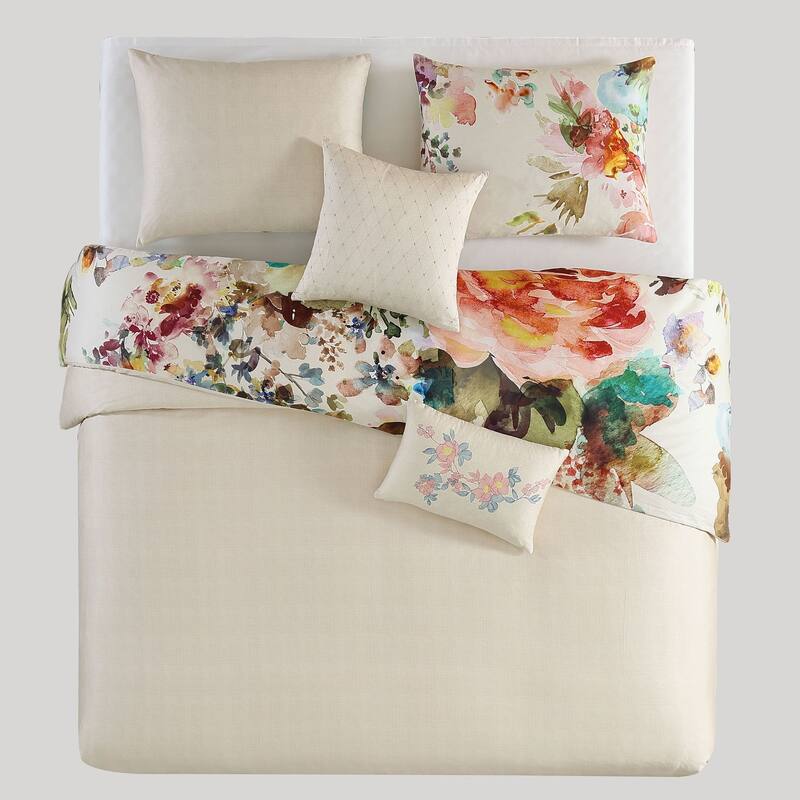 Bebejan Antique Flowers Ivory 100% Cotton 5-Piece Reversible Comforter Set