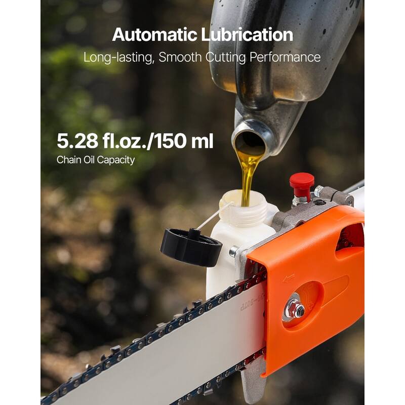 Gas Powered Pole Saw Rotatable Head 43CC 2-Stroke Tree Trimmer 10 in Cutting Bar