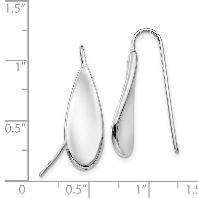 Curata 14k White Gold Polished Curved Tear Drop Wire Hook Earrings 27x9mm