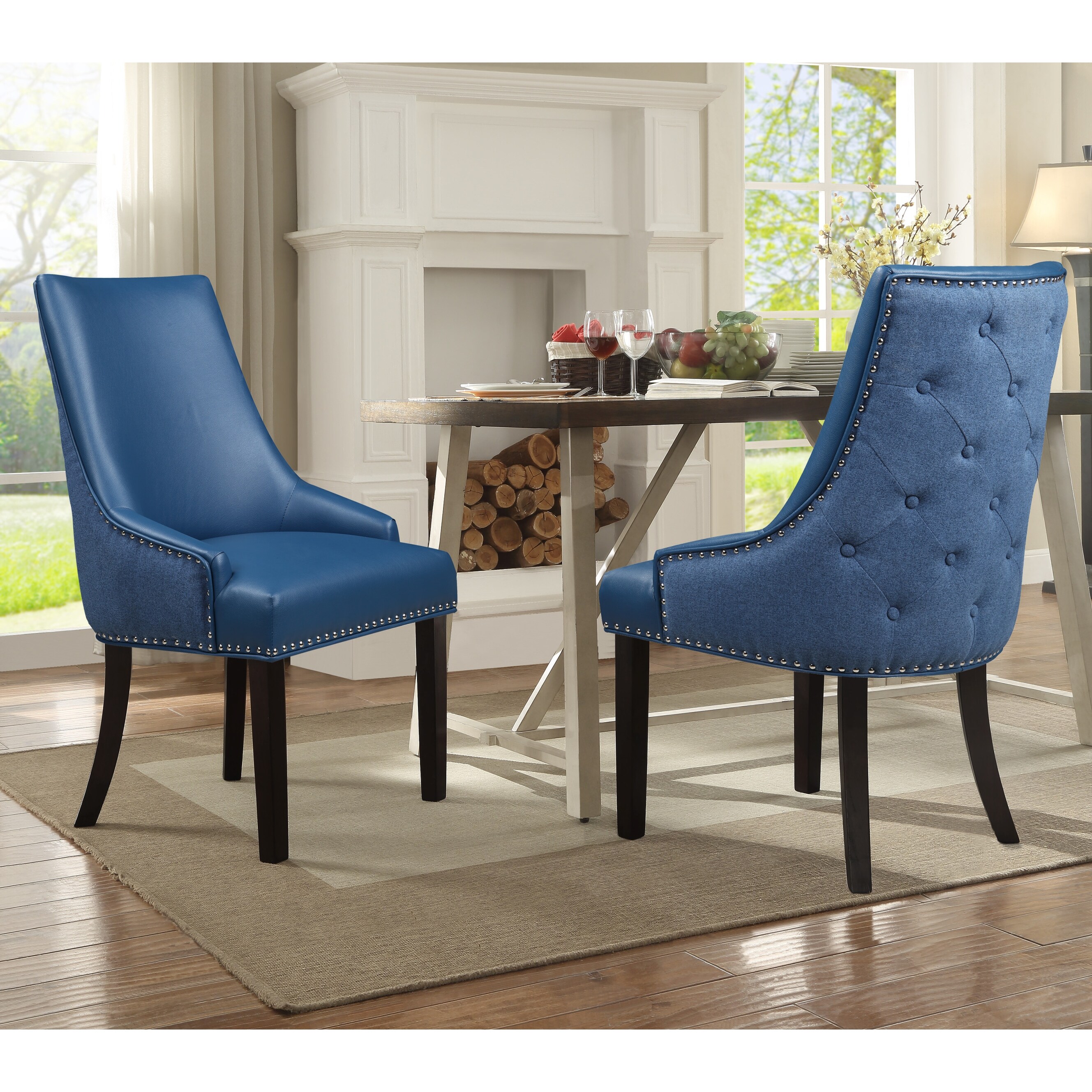 Navy leather hotsell dining room chairs