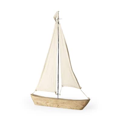 Wooden Sailboat Sculpture - 2" W x 22" D x 32" H