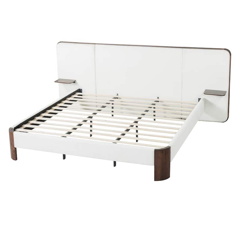 Christopher Knight Home - Modern Boucle Upholstered Platform Bed with Built-In Floating Shelves