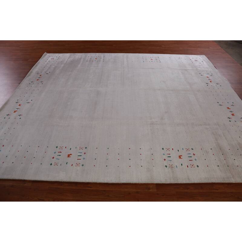 Hand Knotted Oriental 100% Wool Carpet Tribal Tribal Greys & Charcoal Gabbeh Area Rug - 9' 11'' X 8' 1''
