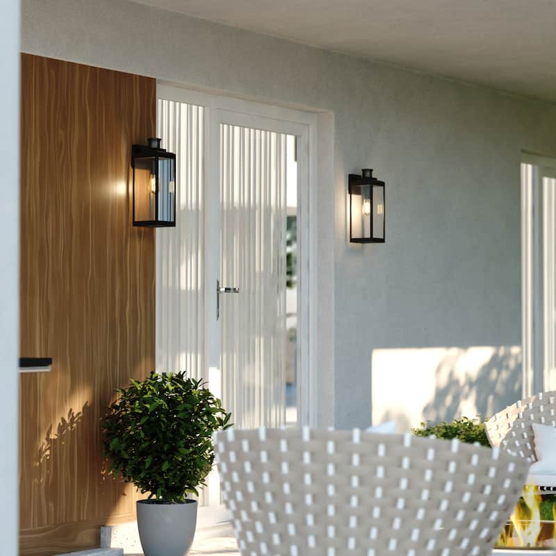 Kinzie Black Motion Sensor Dusk to Dawn Outdoor Wall Light Clear Glass