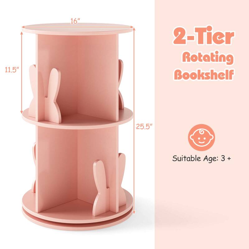 Costway Kids Rotating Bookshelf 2 Tier Freestanding 360° Revolving - See Details